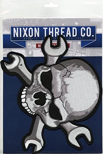 גולגולת ורגים צולבים תיקון 11 | שלד גדול ומציאותי Halfskull ברזל רקום על תיקון אחורי ז'קט אופנוע - מאת Nixon